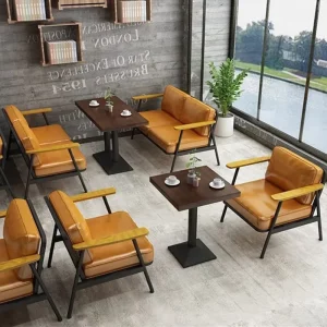 Industrial Style Commercial Coffee Shop Customized Leather Sofa Armchair Table Set Bar Beer Metal Frame Couch Bench Furniture