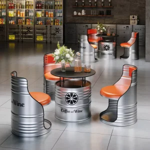 Industrial Style Customized Bar Set with High Table Chair Stool Combination Commercial Iron Furniture for Restaurant & Hotel Use