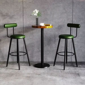 Industrial Style Customized Color PU Leather Bar Stools Round Pub Table Set for Coffee Shop Bistro