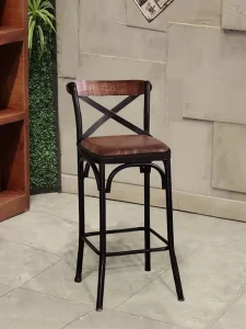 Industrial Style Durable Antique Black Bar Stool with Arm Cross X Back