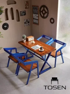 Industrial Style Iron Art Solid Wood Dining Table and Chair Combination Restaurant Bar Music Bar Table and Chair