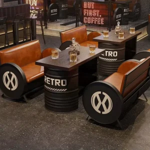 Industrial Style Metal Bar Set Wrought Iron Customizable Commercial Furniture for Restaurant Bar Coffee Milk Tea Shop KTV