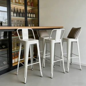 Industrial Style Metal Bar Stool Contoured Backrest Strong Durable Eco Friendly Design Home Bar Dining Hotel Villa Commercial