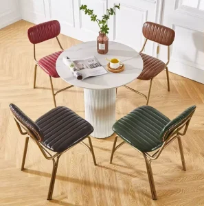 Industrial Style Metal and PU Leather Restaurant Dining Chair for Modern Coffee Bar and Dining Loft in Living Room