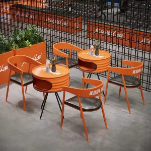 Industrial Style Modern Bamboo Bar Set Tables Chairs Metal Frame Customizable for Cafes Billiard Rooms Milk Tea Reception Areas