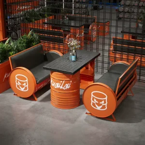 Industrial Style Modern Iron Commercial Bar Furniture Set Customizable Table Chair Combination for Bar Pub Lounge Diner Milk Tea