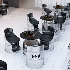 Industrial Style Oil Drum Table Chair Set Cocktail Bar Booths Office Break Area Customizable Steel
