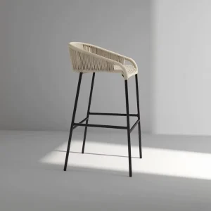 Industrial Style Patio Garden Furniture Chairs Modern Dining Rattan Wicker Metal Woven Outdoor Bar Stool