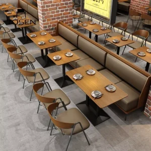 Industrial Style Restaurant Café and bar Table and Chair Set with Soft Padding for Group Seating and Sofa Benches Customized