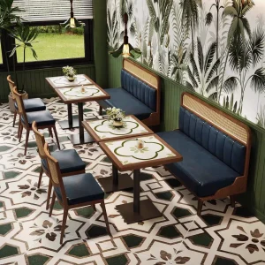 Industrial Style Restaurant Furniture Set Solid Wood & Woven Rattan Metal Dining Chairs Booth Seating Home Bar Hotel