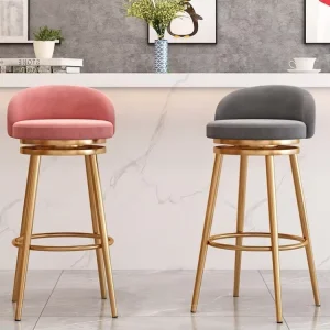 Industrial Style Soft Velvet Swivel Bar Stools With Low Back Chair for Casual Gatherings Pub Bar