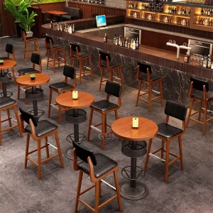 Industrial Style Solid Wood Bar Stool Modern Minimalist Bar High Stool Music Dining Lounge Nightclub Non Rotating Non Folding