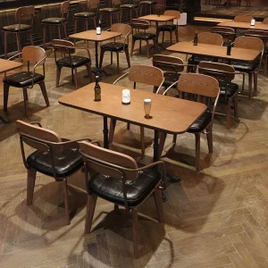 Industrial Style Solid Wood Bar Table Chair Set for Bistro Coffee Shop Restaurant Durable Eco Friendly Commercial Furniture