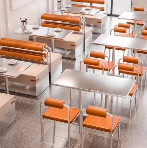 Industrial Style Stainless Steel Chair Canteen Commercial Hotel Furniture for Restaurant Dining Table and Chair Combination