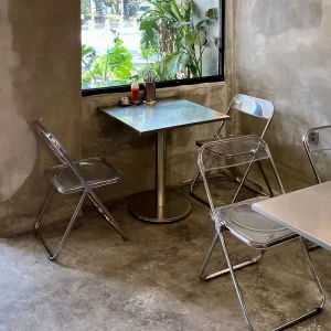 Industrial Style Stainless Steel Table & Acrylic Folding Chairs Commercial Furniture for Noodle Restaurant