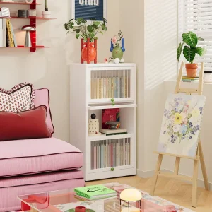 Industrial Style Steel Flip Door Bookshelf for Living Room