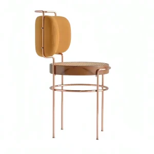 Industrial Style Velvet Upholstered Dining Chair Heavy Duty Metal Frame Eco Friendly Rattan Dining Chairs for Restaurant Hotel
