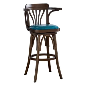Industrial Style Vintage Swivel Bar Chair with Bentwood Seat and Walnut Finish for Hotel Restaurant Commercial Use