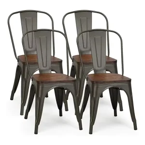 Industrial Style Waterproof Foldable Portable Metal Tolix Dining Chairs with Wooden Seat for Restaurant Cafe