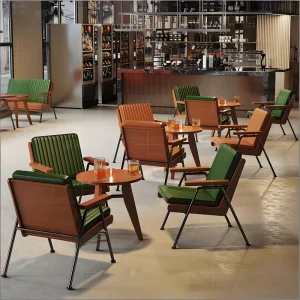 Industrial Traditional Wood Coffee Shop and Bar Lounge Sofa and Chair Set for Hotel and Dining Use