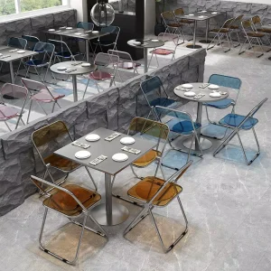 Industrial Transparent Folding Chair Acrylic Round Table Top Stainless Steel Frame Restaurant Set Outdoor Caf Modern Dining