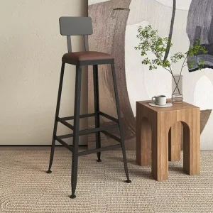 Industrial Vintage Customizable Logo Home Luxury Bar Metal High Counter Bar Stools Solid Wood Leather Top Bar Removable Chairs