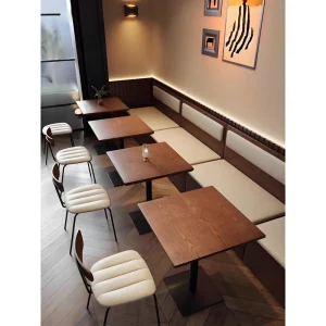 Industrial Vintage Restaurant Table Chair Set Solid Wood Dining Furniture Commercial Booth Sofa for Cafe Bistro Hotel