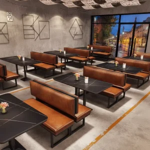 Industrial Wind Design Genuine Leather Bar Furniture Set for Commercial Use in Cafe Tea House Restaurant