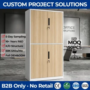 Industrial Wood Grain Transfer Printing Metal File Cabinet Durable 2 Door Steel Storage Cupboard with Adjustable Shelves