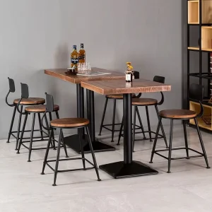 Industrial Wooden Dining Table and Chair Set Commercial Cafe Bar Furniture Vintage Metal Frame Restaurant Table Sets