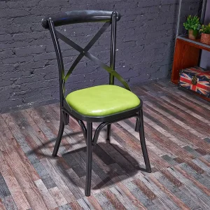 Industrial X-Back Dining Chair with Orange PU Leather Seat Commercial Cafe Chair with Black Aluminum Frame