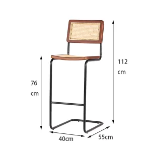 Industrial and Vintage Stainless Steel Table Feet and Rattan Casual Bar Stools Bar Chairs with Backrest