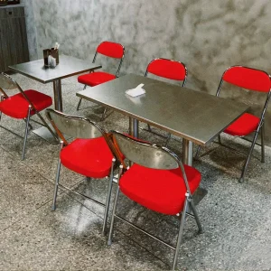 Industrial style Stainless Steel Tables and Collapsible Chairs Suitable for Large Food Stalls and Barbecue Restaurants