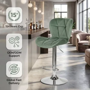 Integrated Armrest Swivel Bar Chairs Metal Base Leather for Private Jet Lounge Superyacht Sun Deck Hospitality Seating