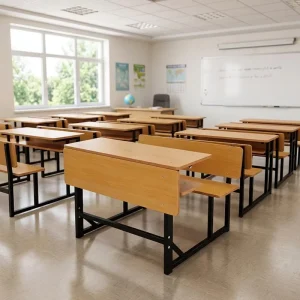 Integrated Double Desk Bench Combo Cold Rolled Steel MDF Top 2 Seater Connected Furniture for Africa Primary School