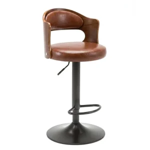 Integrated Footrest Bar Stool Curved Armrest Pneumatic Height Adjustable Mid Century Design Matte Black Base for Kitchen Pub
