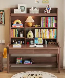 Integrated Home Computer Desk and Chair Set with Bookshelf and Eye Care Lamp for Bedroom and Office