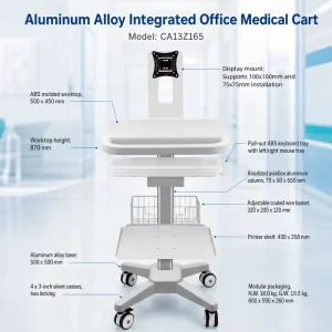 Integrated Office Medical Cart with VESA Mount Keyboard Tray and Printer Shelf