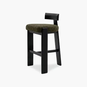 Interior Beech Wood Bar Stool Modern Minimalist Design High Back Chair Island Counter Upholstered Seat Commercial Dining Chair