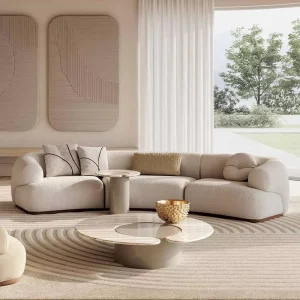 Interior Furniture Three Seat Fabric Sofa Curved Design Living Room Hotel Clubhouse Customized Apartment Villa Sofa Set