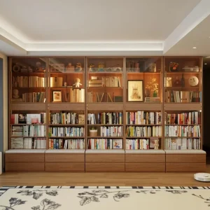 Interior Modern Glass Black Cabinet Door Furniture Wooden Design Library Home Office Bookshelves Living Room Storage Bookcases