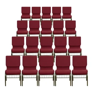 Interlock Auditorium Seats Burgundy Red Theater Chairs Padded Stackable Upholstered Metal Church Chair