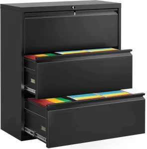 Interlock System 3 Drawer Lateral Filing Cabinet Key Lock Metal Construction Modern Design Pre assembled Outdoor School