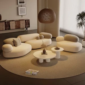 Internet Celebrity Cream Style Fabric Sectional Sofa Set Creative Pebble Design for Living Room