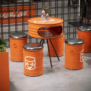 Internet famous Commercial Bar Set Oil Drum Table Chair Set Storage Stool Industrial Style Iron Outdoor Furniture