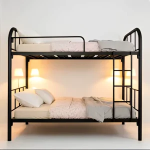Iron Bunk Bed Heavy Duty Black Steel Bed Frame for School Dormitory and Bedroom Hotel Apartment