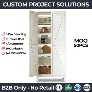 Iron Coffee Station Cabinet White Pantry Storage Cupboard for Living Room Kitchen Flatpack Metal Sideboard Buffet Cabinet Unit