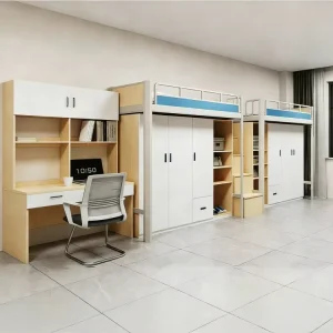 Iron Combined Dormitory Bed with Wardrobe Desk Underneath Bunk Bed for College Students Double Bed Stairs Design