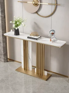 Iron Entryway Console Table with Stone Slab Top Modern Minimalist Design Disassembly and Assembly Hotel Model