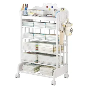 Iron Five-Tier Rotating Bookshelf Storage Cabinet Wall-Adjacent Living Room Toy Picture Book Storage